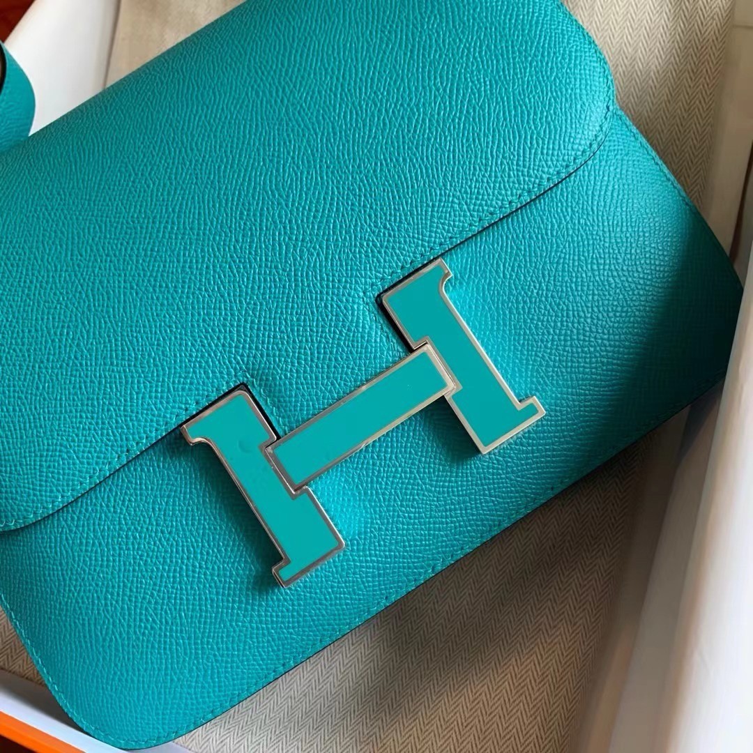H**mes constance enamel 18 handmade bag in blue paon epsom calfskin