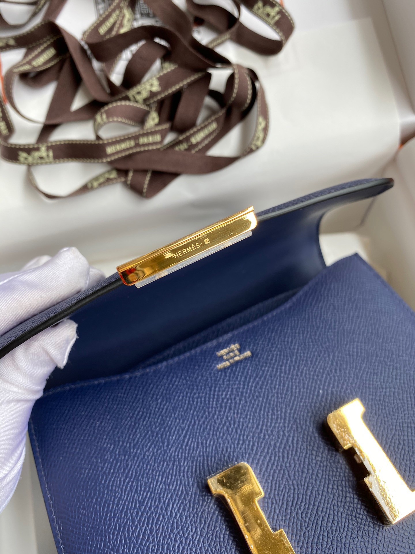 H**mes constance 18 handmade bag in blue saphir epsom calfskin