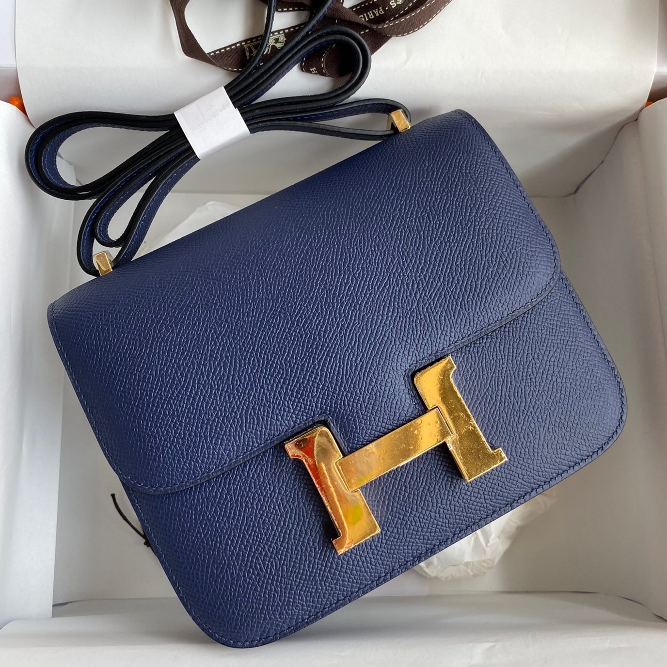 H**mes constance 18 handmade bag in blue saphir epsom calfskin