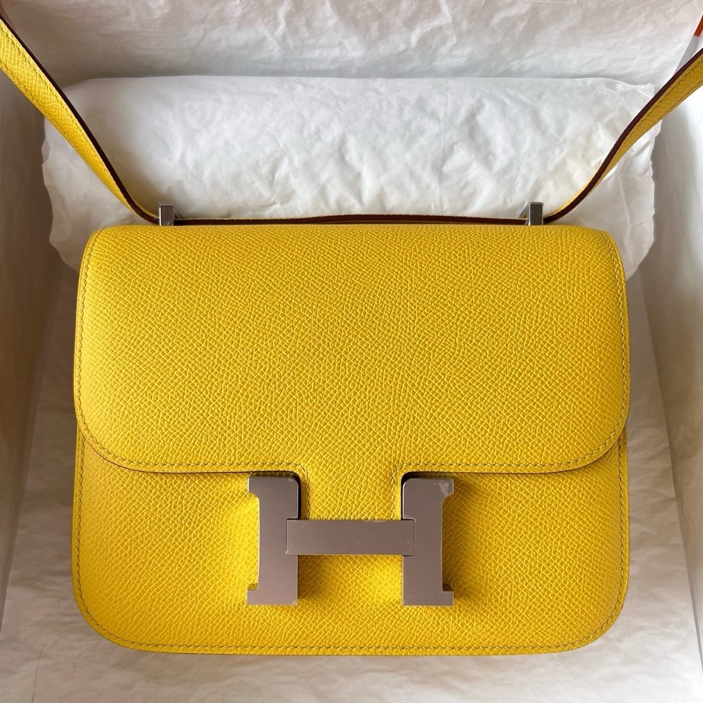 H**mes constance 18 handmade bag in jaune de naples epsom calfskin