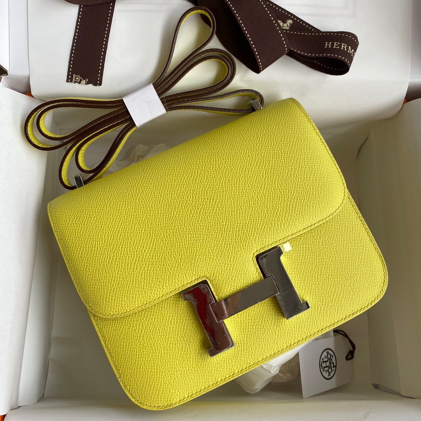 H**mes constance 18 handmade bag in lime epsom calfskin