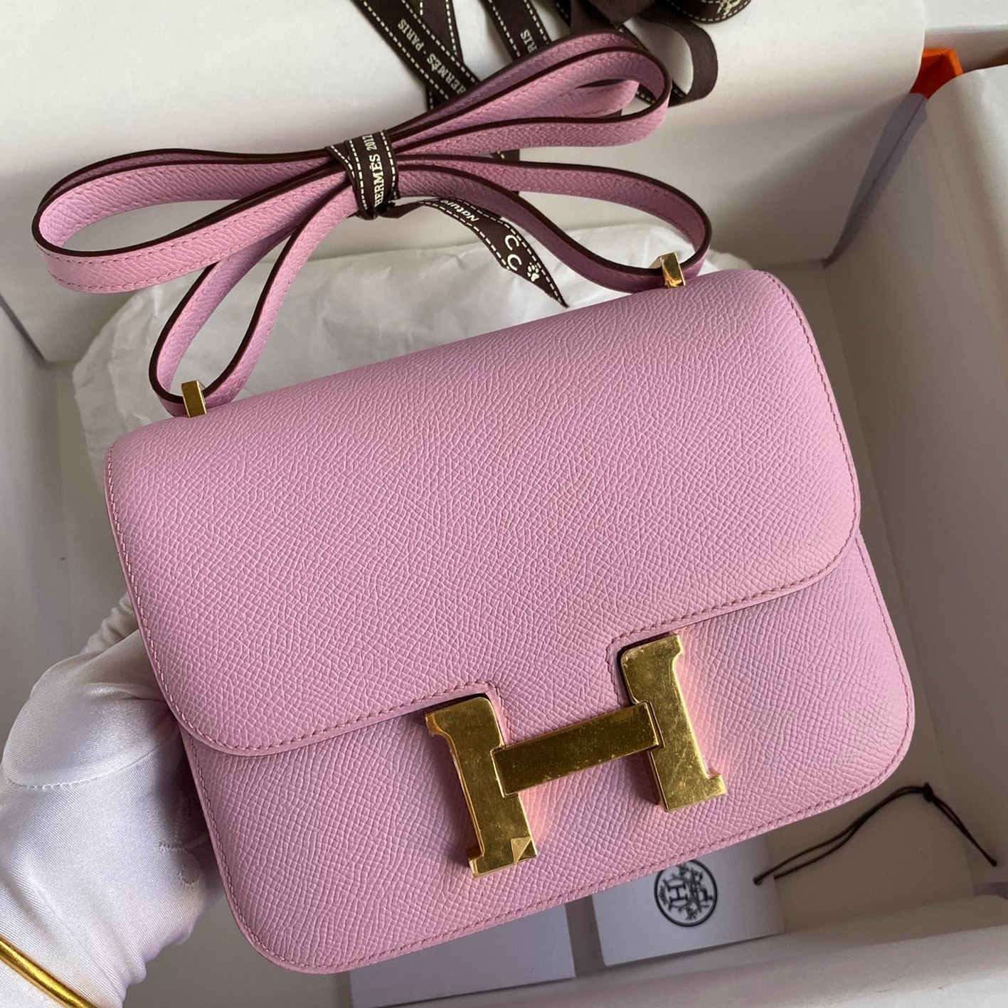 H**mes constance 18 handmade bag in mauve sylvestre epsom calfskin