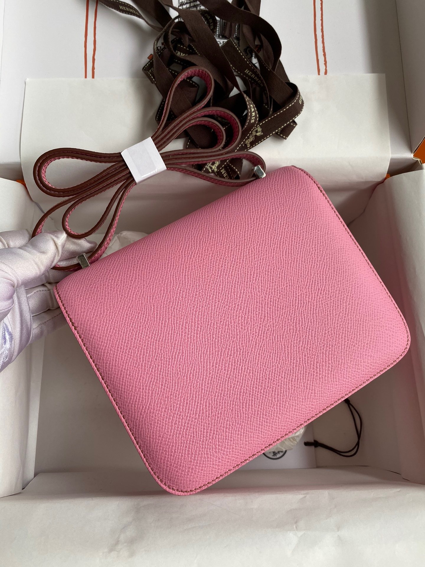 H**mes constance 18 handmade bag in pink epsom calfskin