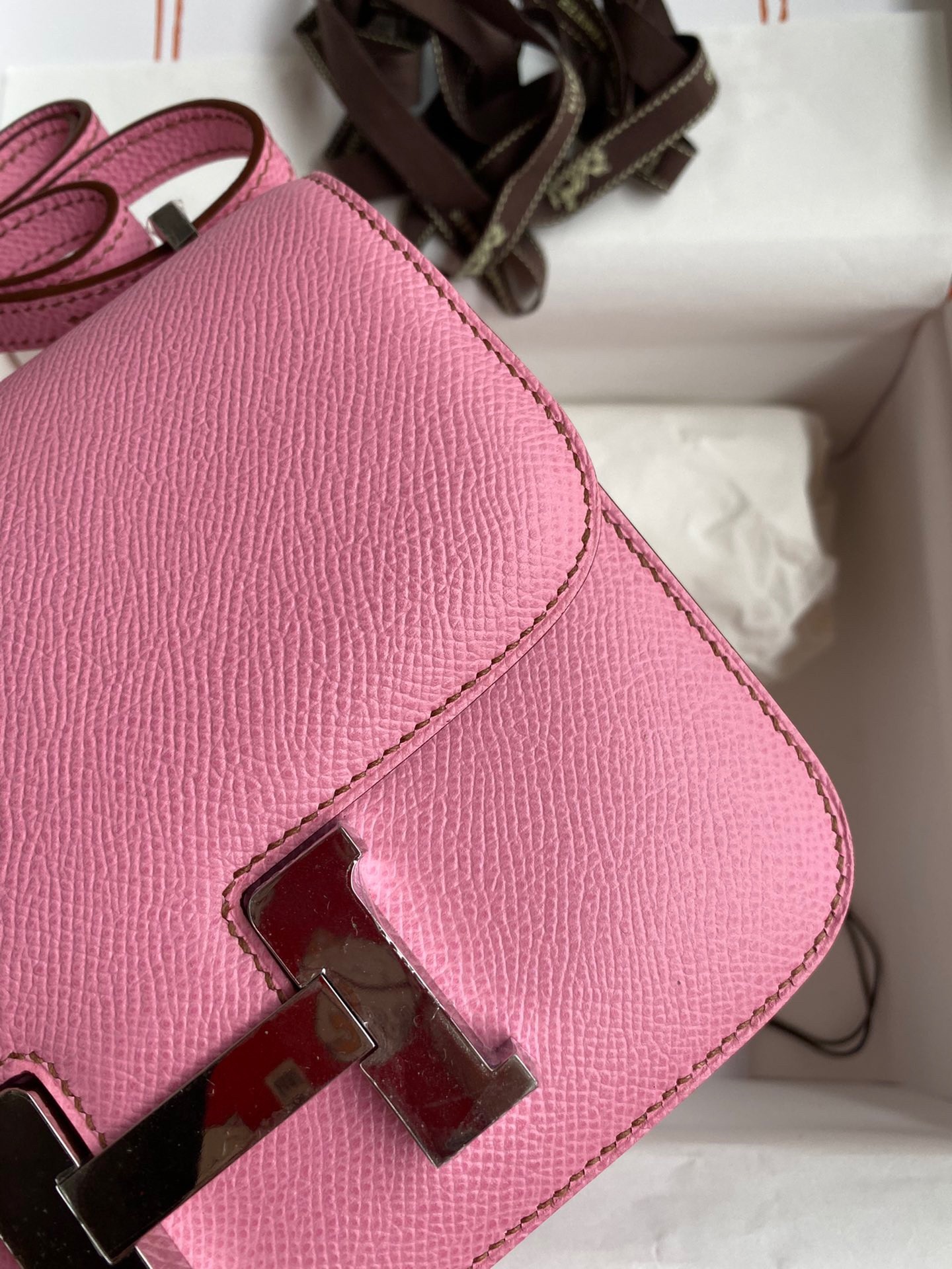 H**mes constance 18 handmade bag in pink epsom calfskin