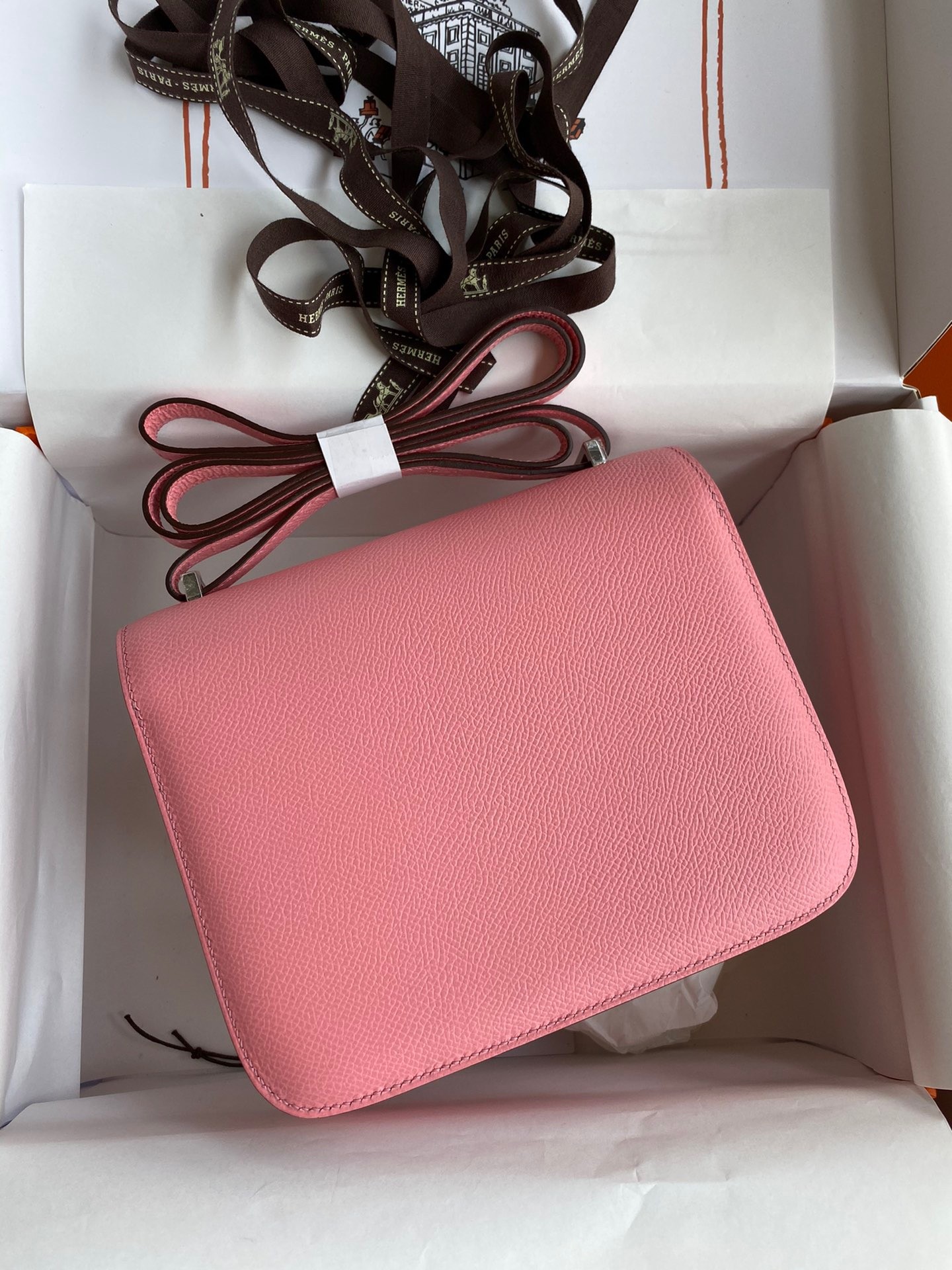 H**mes constance 18 handmade bag in rose confetti epsom calfskin