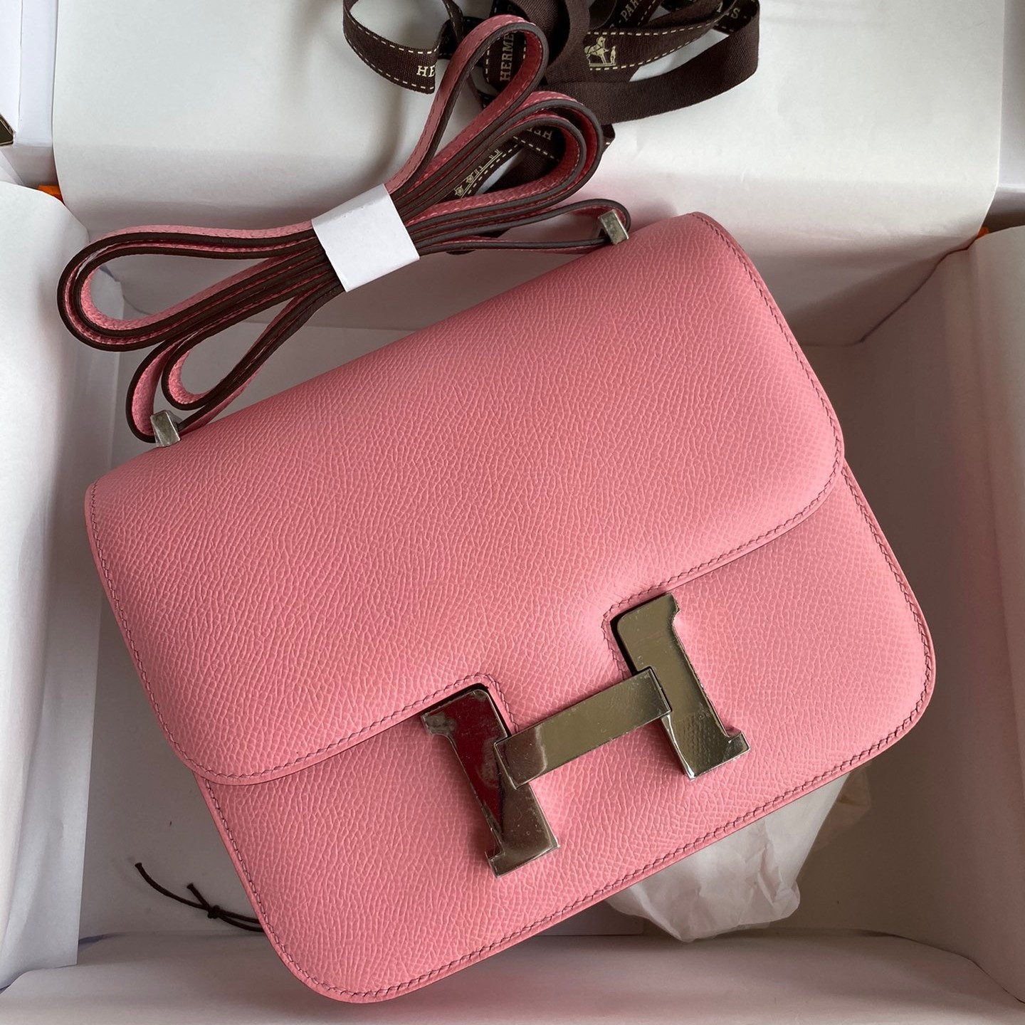 H**mes constance 18 handmade bag in rose confetti epsom calfskin