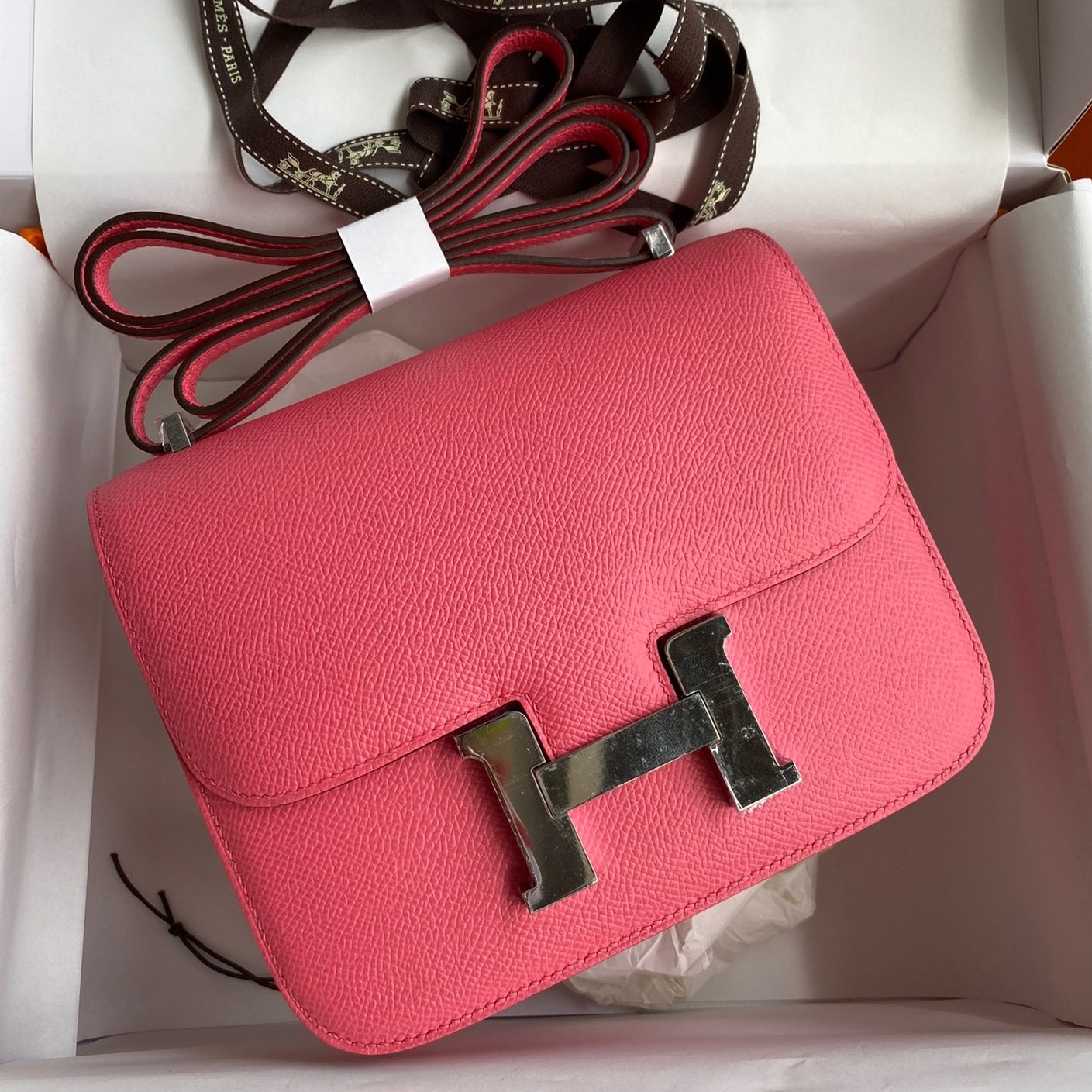 H**mes constance 18 handmade bag in rose lipstick epsom calfskin