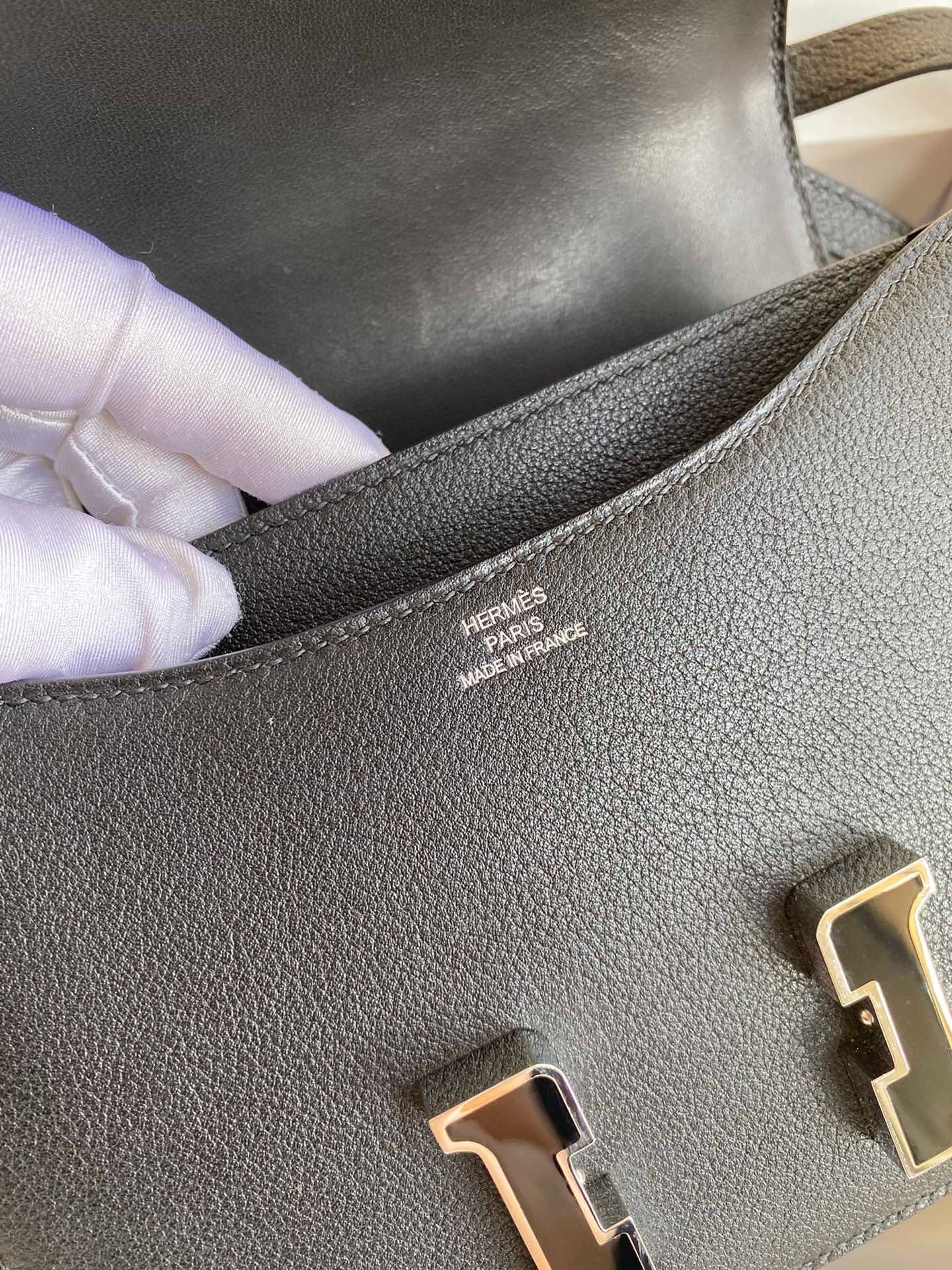 H**mes constance enamel 18 handmade bag in black swift calfskin