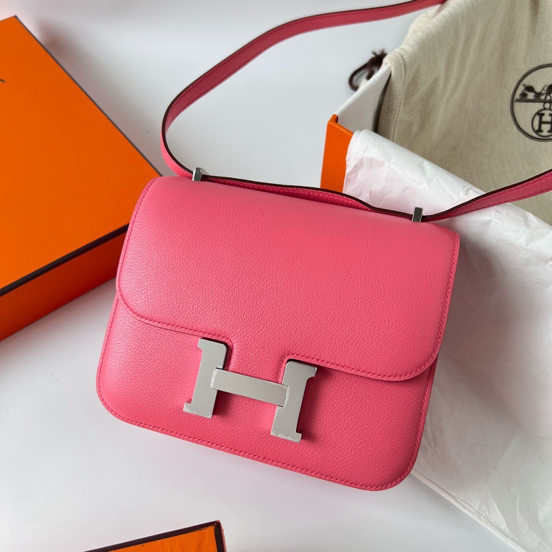 H**mes constance 18 handmade bag in rose lipstick evercolor calfskin