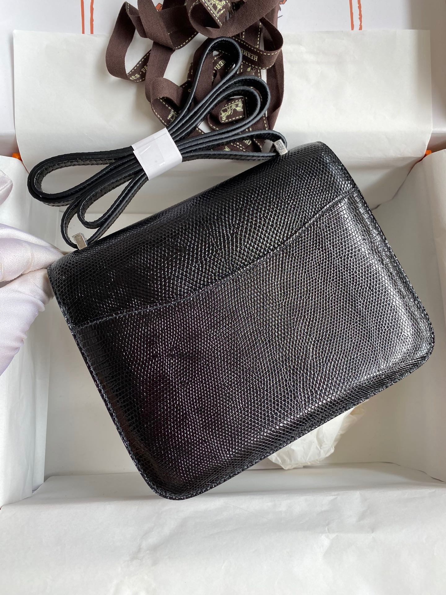 H**mes constance 18 handmade bag in black lizard leather
