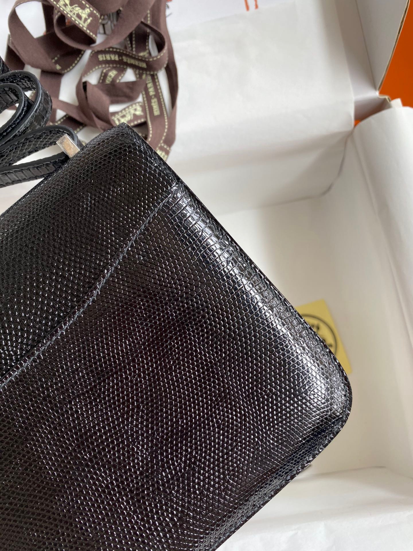 H**mes constance 18 handmade bag in black lizard leather