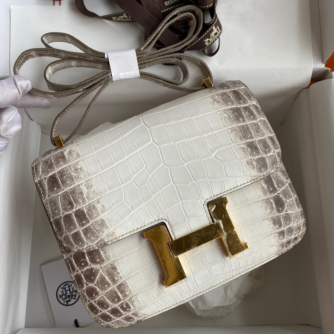 H**mes constance 18 handmade bag in himalaya crocodile niloticus skin