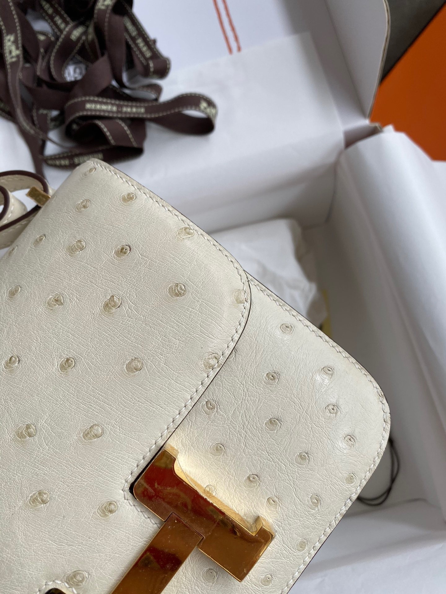 H**mes constance 18 handmade bag in parchemin ostrich leather