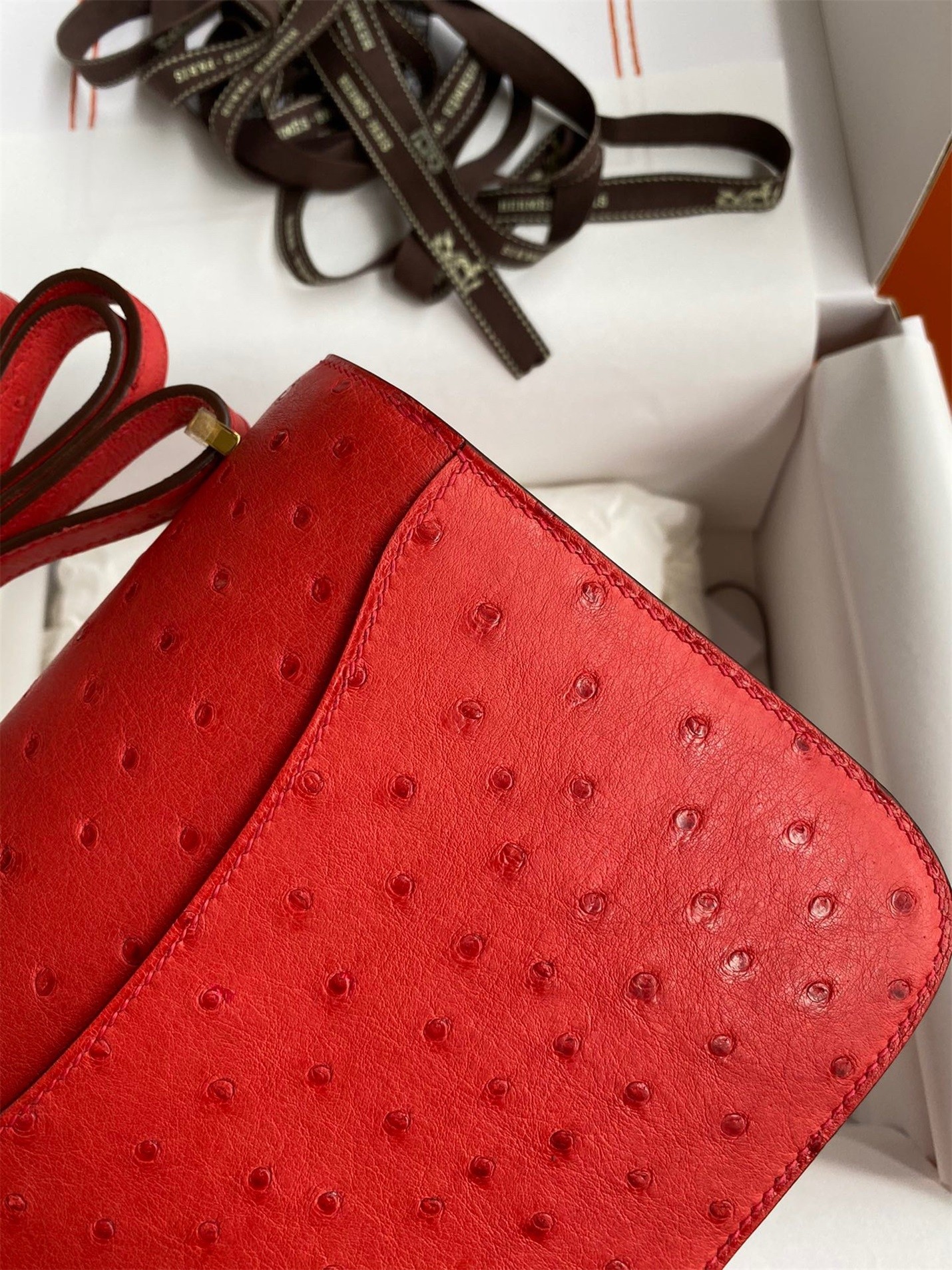 H**mes constance 18 handmade bag in red ostrich leather