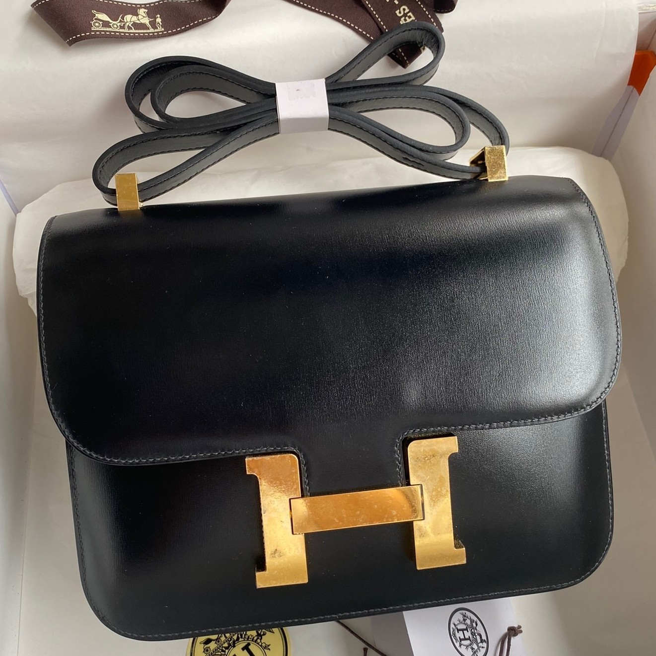 H**mes constance 24 handmade bag in black box calfskin