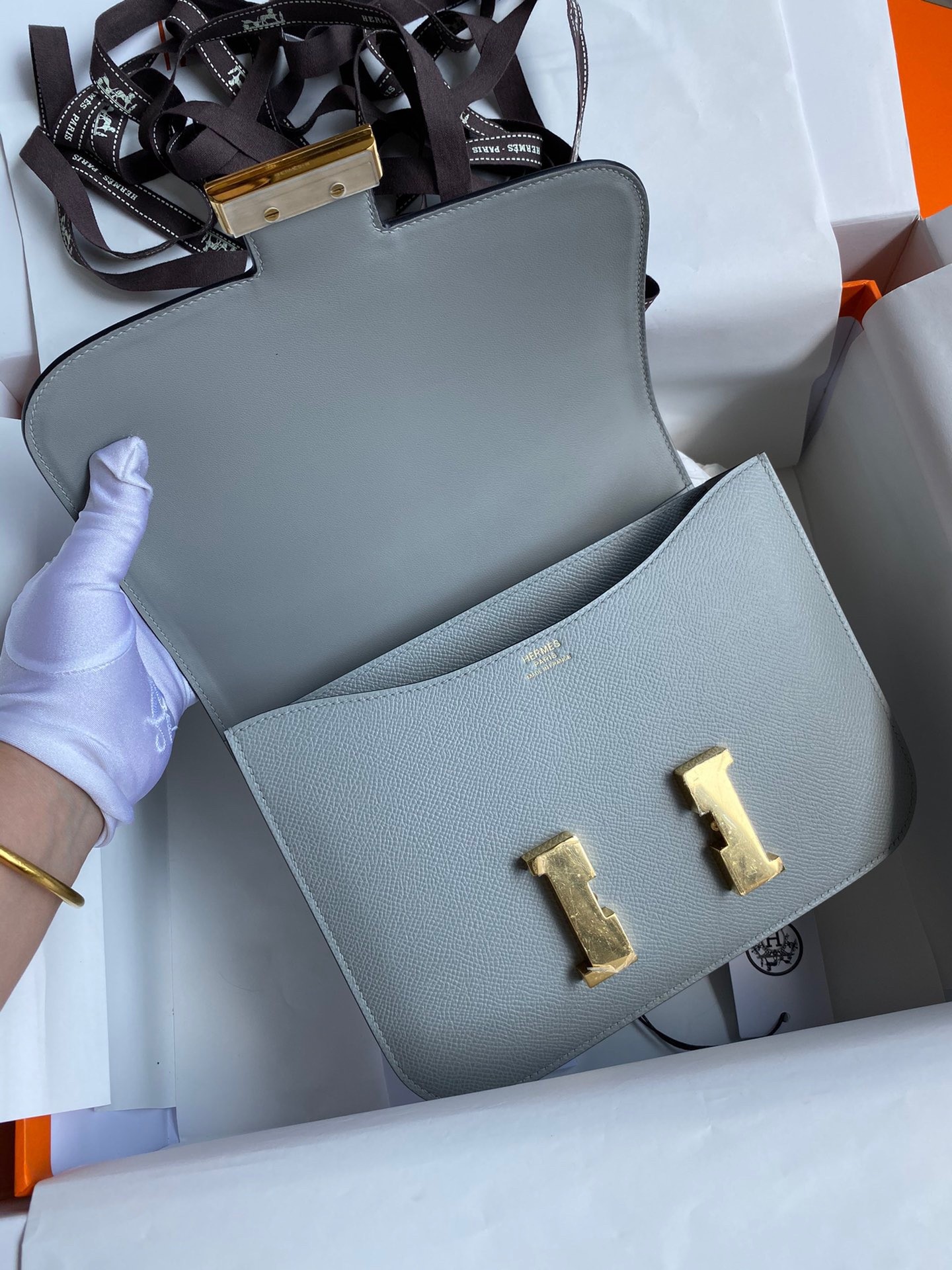 H**mes constance 24 handmade bag in blue lin epsom calfskin