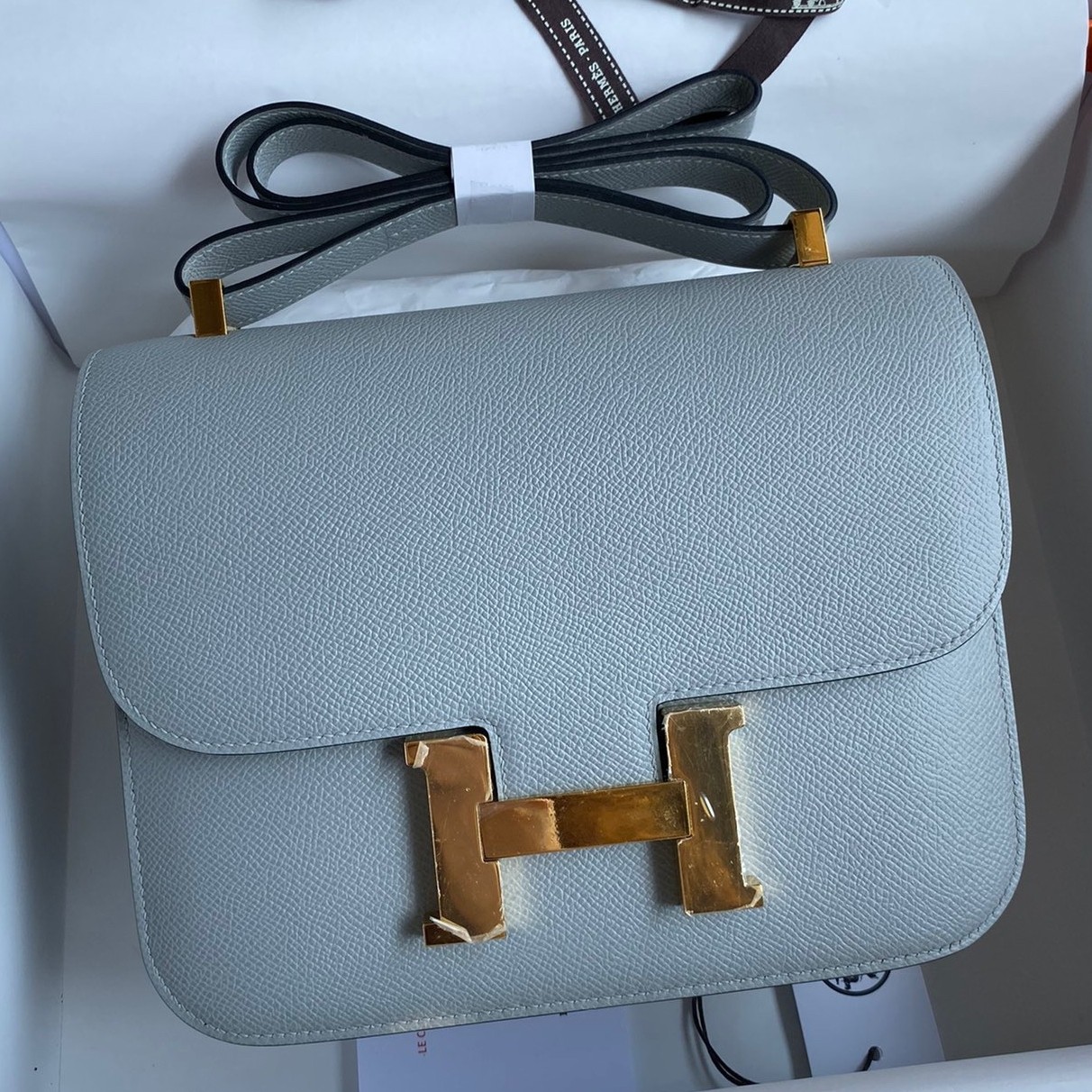 H**mes constance 24 handmade bag in blue lin epsom calfskin