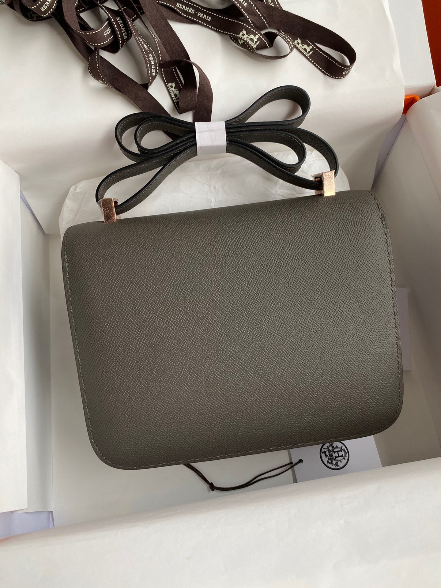 H**mes constance 24 handmade bag in etain epsom calfskin