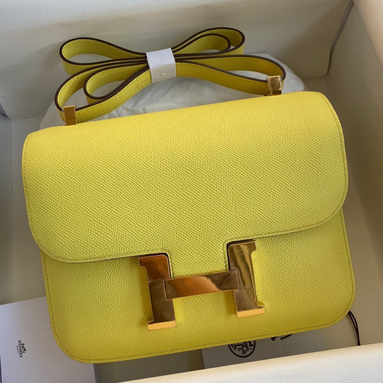 H**mes constance 24 handmade bag in lime epsom calfskin