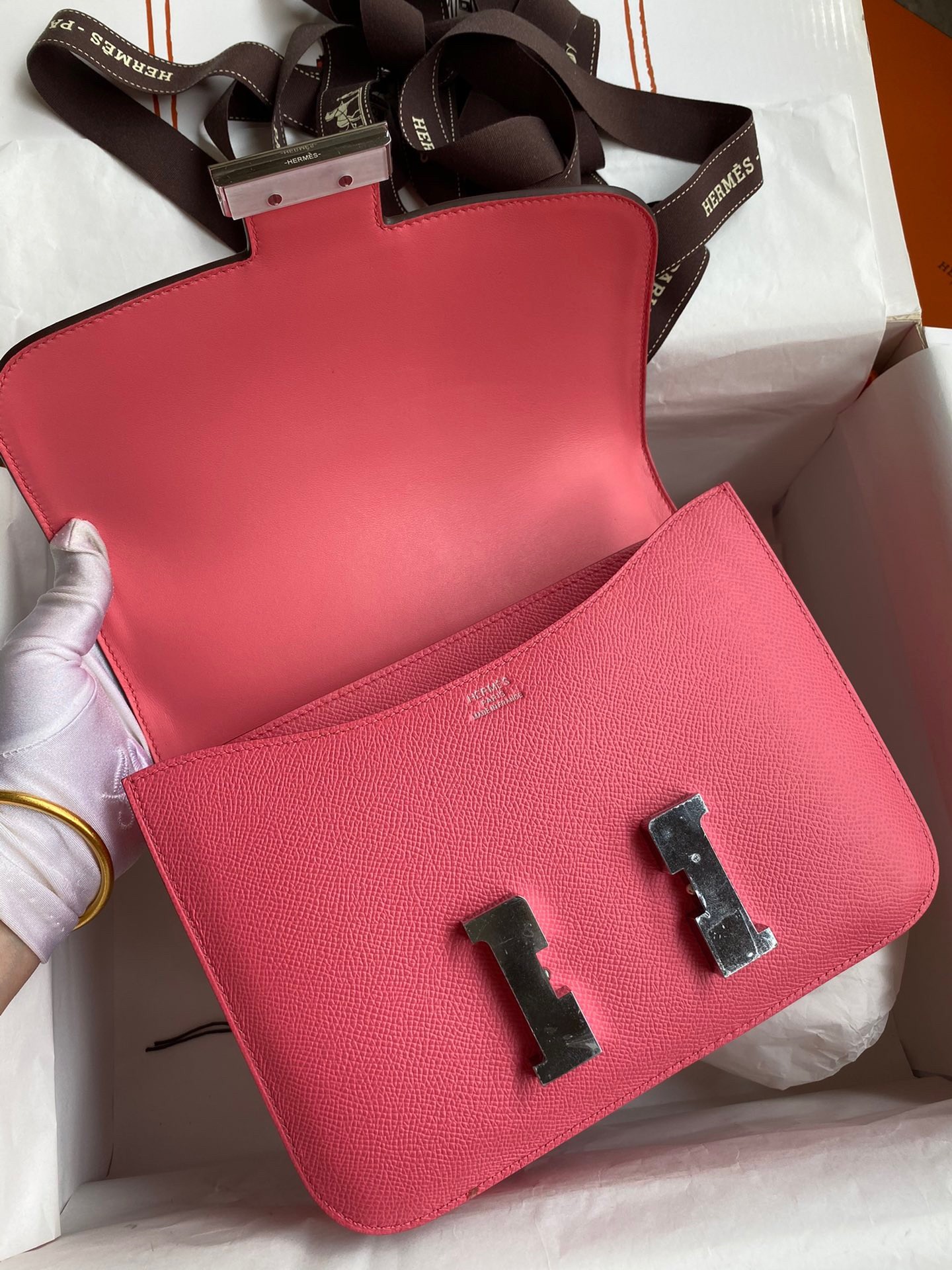 H**mes constance 24 handmade bag in rose lipstick epsom calfskin