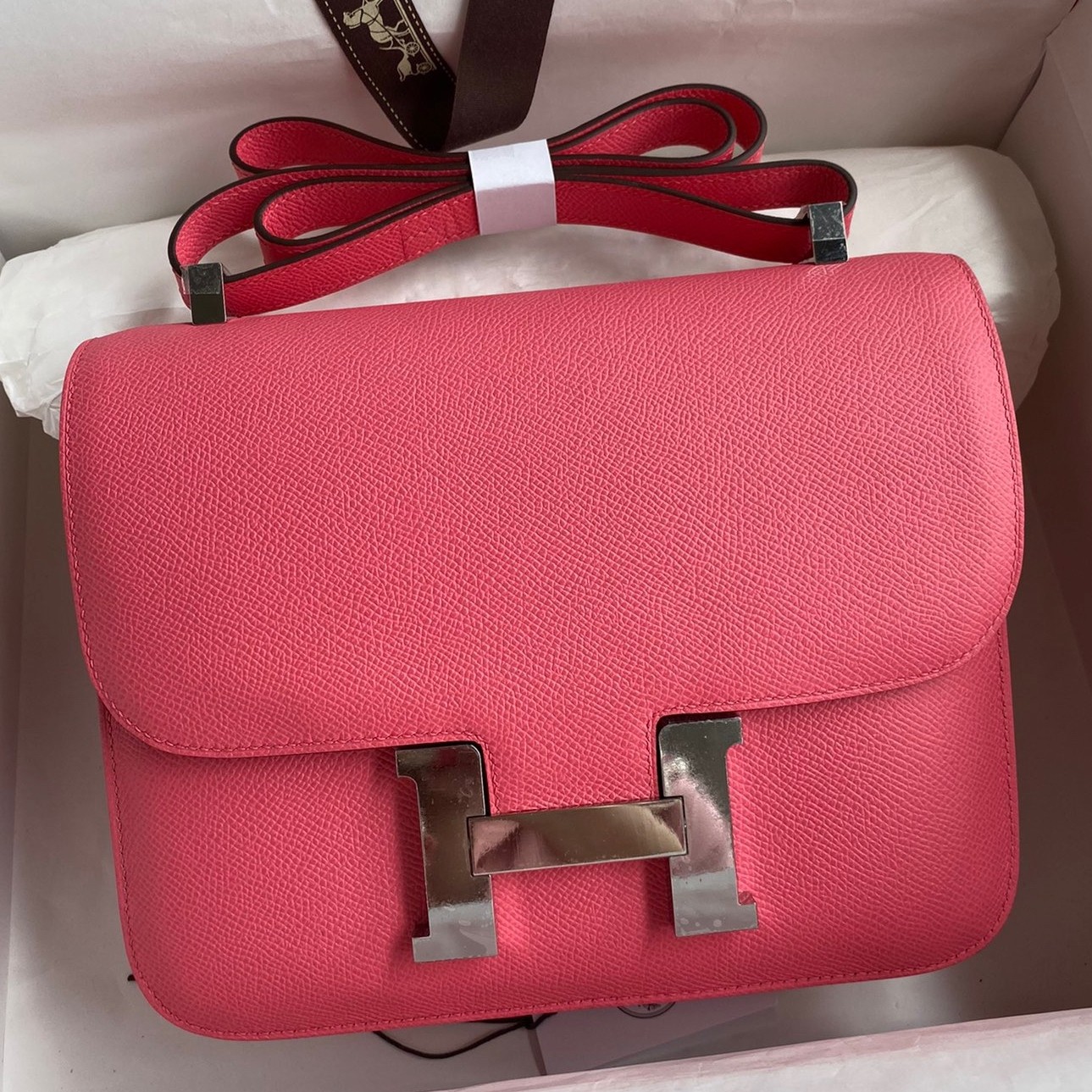 H**mes constance 24 handmade bag in rose lipstick epsom calfskin