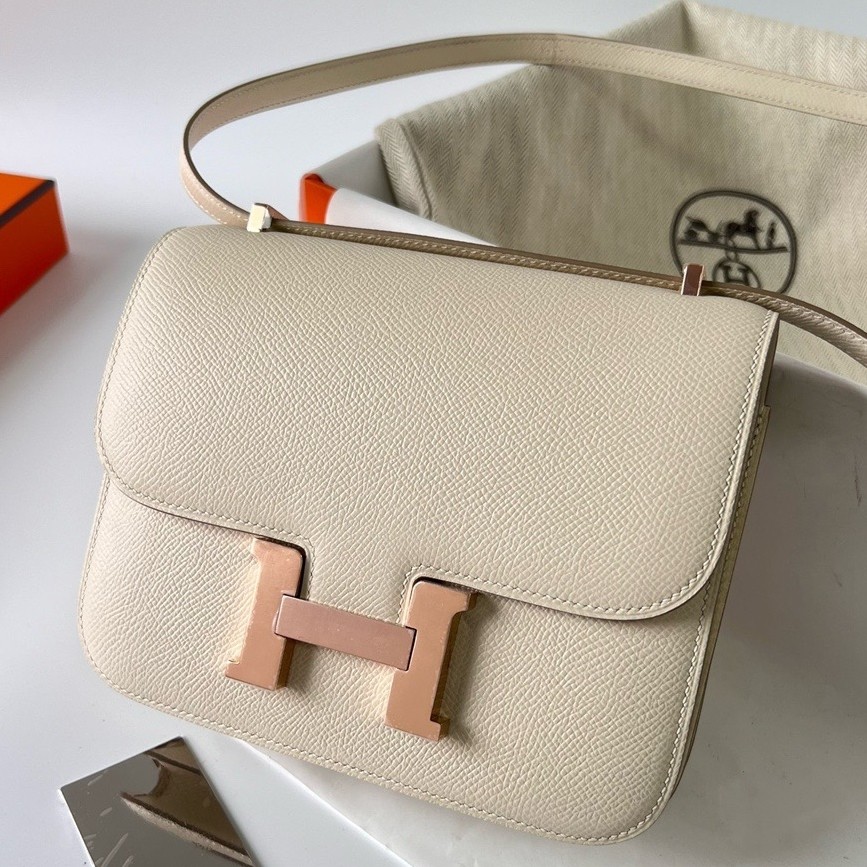 H**mes constance 1-18 mirror bag in craie epsom calfskin