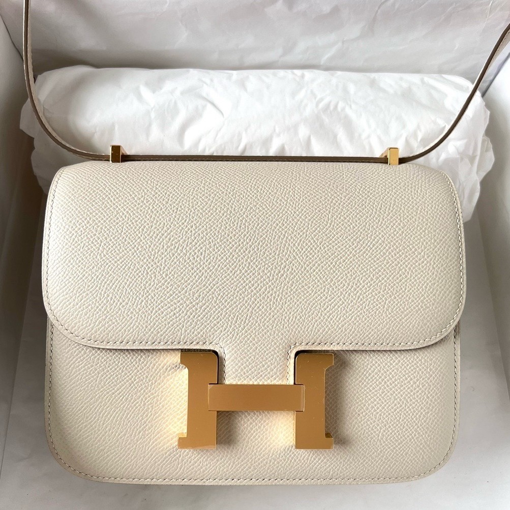 H**mes constance 1-18 mirror bag in nata epsom calfskin