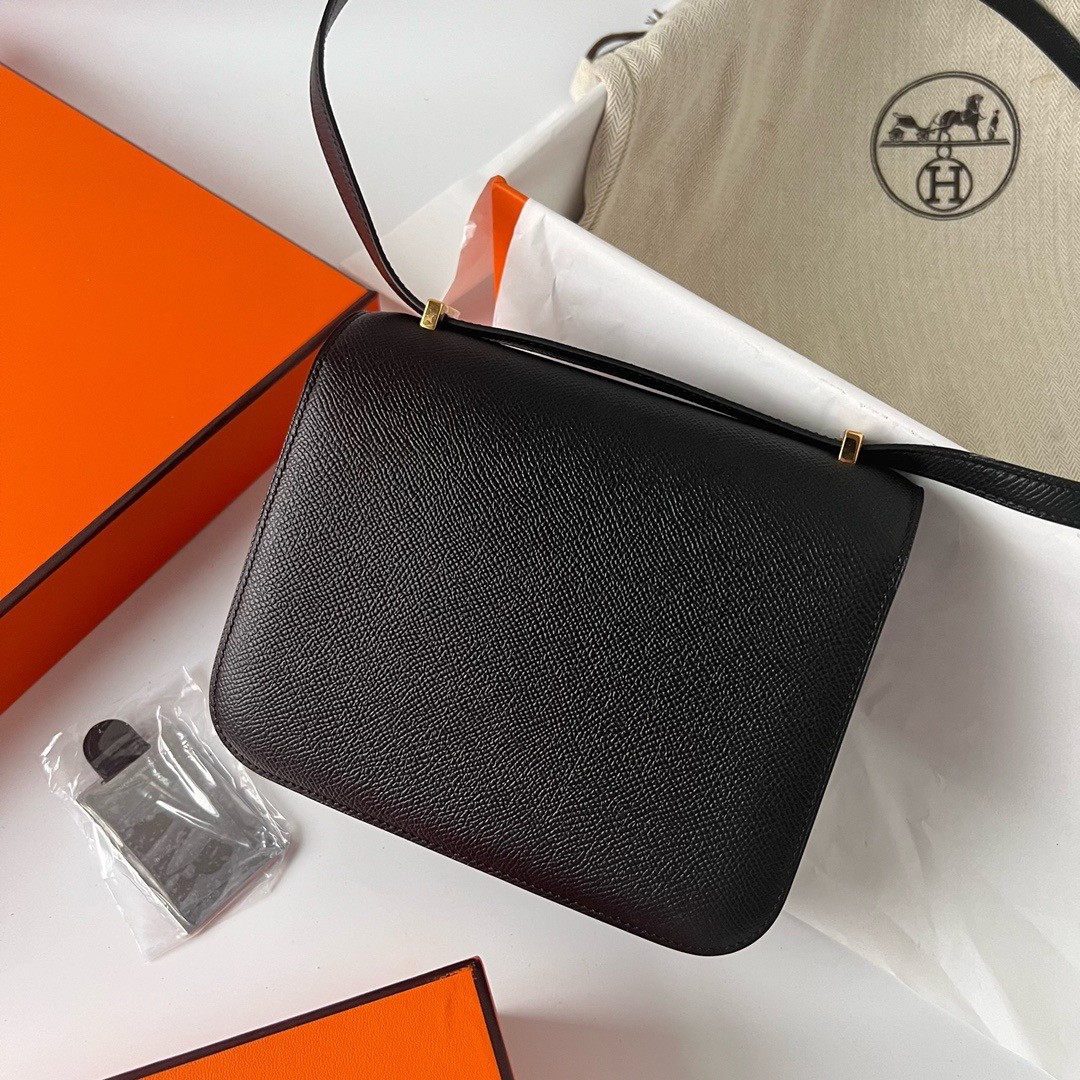 H**mes constance 1-18 mirror bag in black epsom calfskin