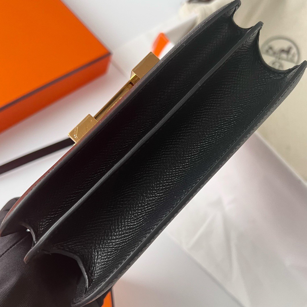 H**mes constance 1-18 mirror bag in black epsom calfskin