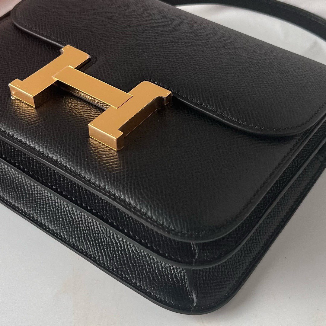 H**mes constance 1-18 mirror bag in black epsom calfskin