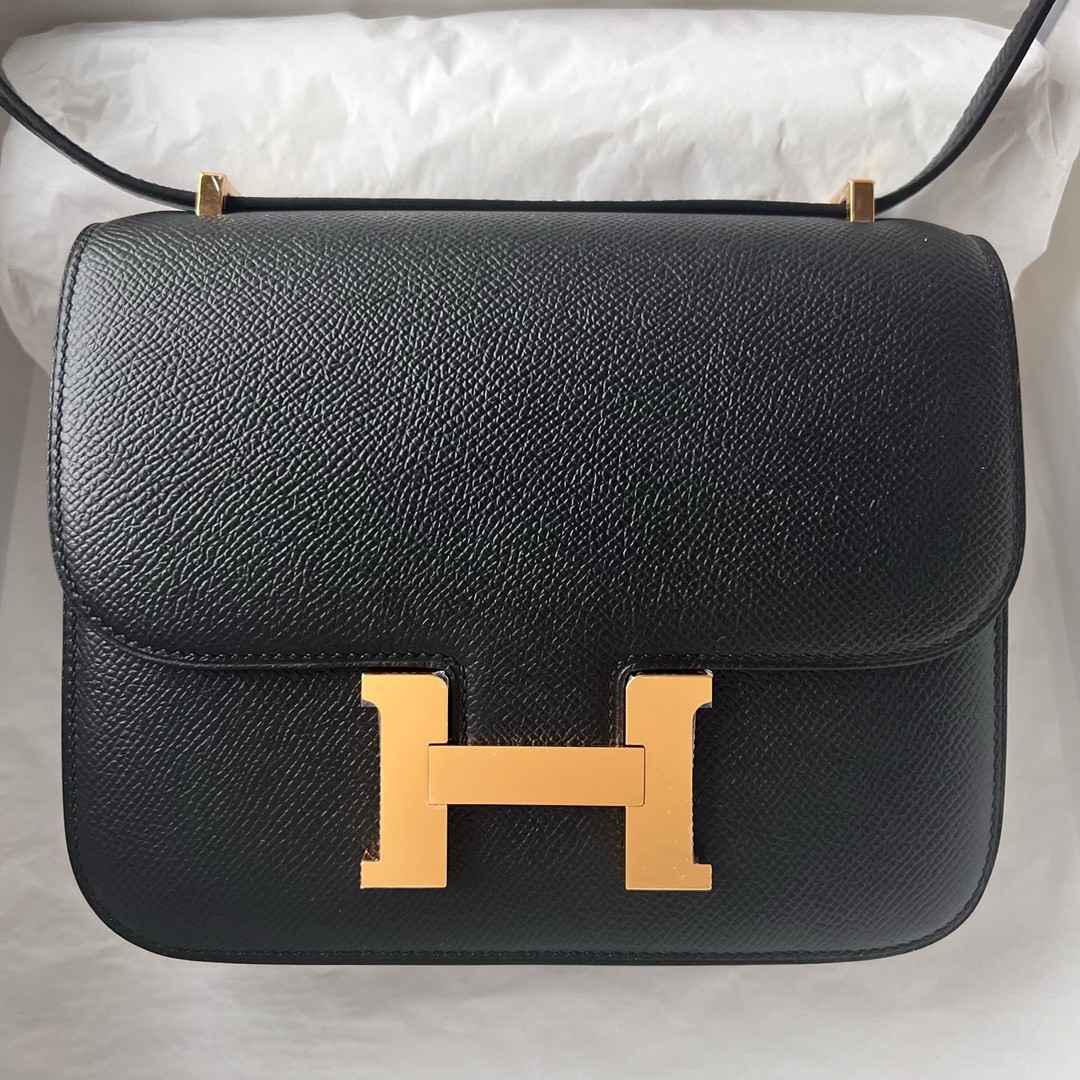H**mes constance 1-18 mirror bag in black epsom calfskin