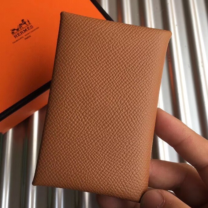 H**mes brown epsom calvi card holder