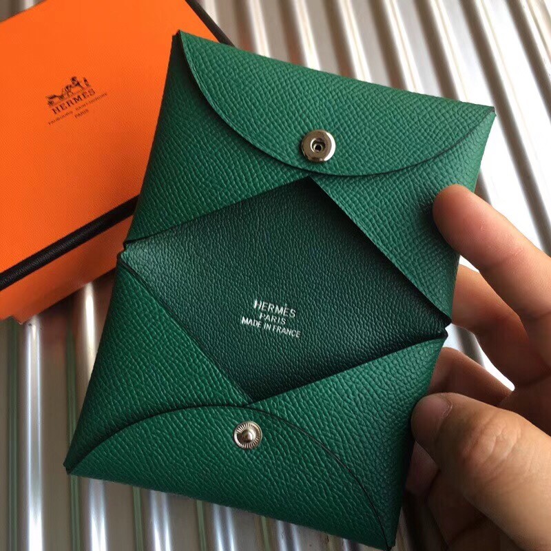 H**mes green epsom calvi card holder