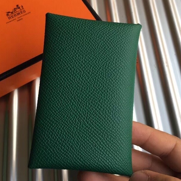 H**mes green epsom calvi card holder