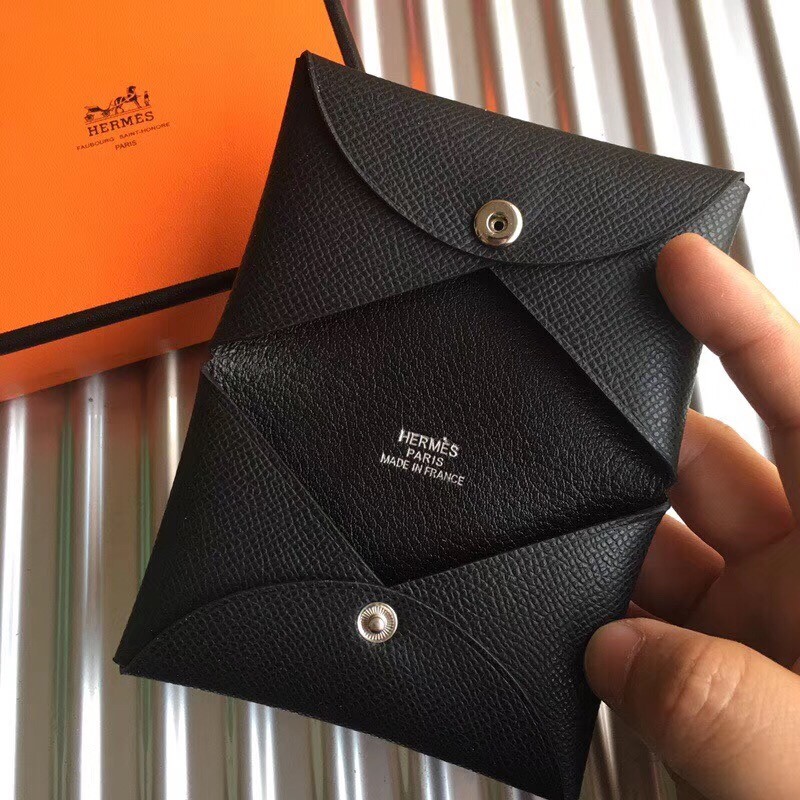 H**mes black epsom calvi card holder