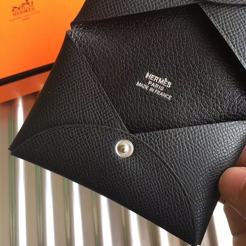 H**mes black epsom calvi card holder