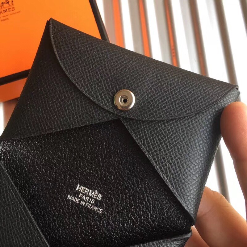H**mes black epsom calvi card holder