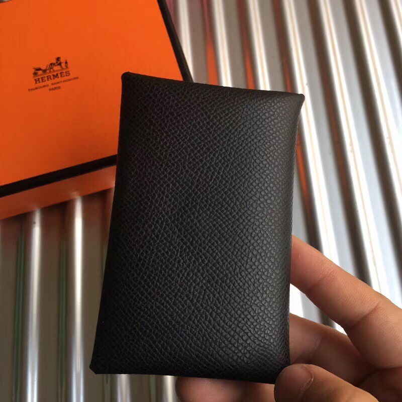 H**mes black epsom calvi card holder