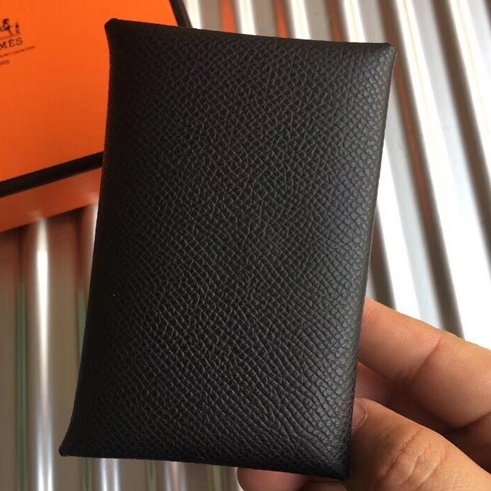 H**mes black epsom calvi card holder