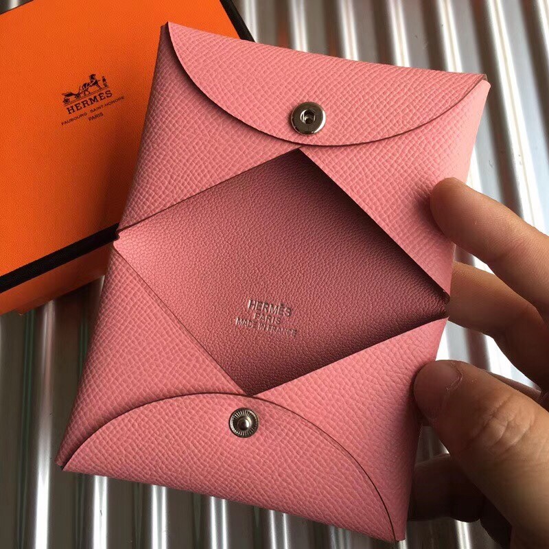 H**mes pink epsom calvi card holder