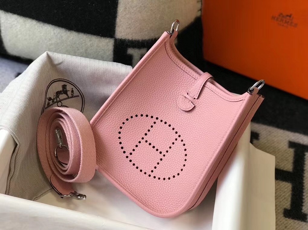H**mes evelyne iii tpm mini bag in pink clemence leather