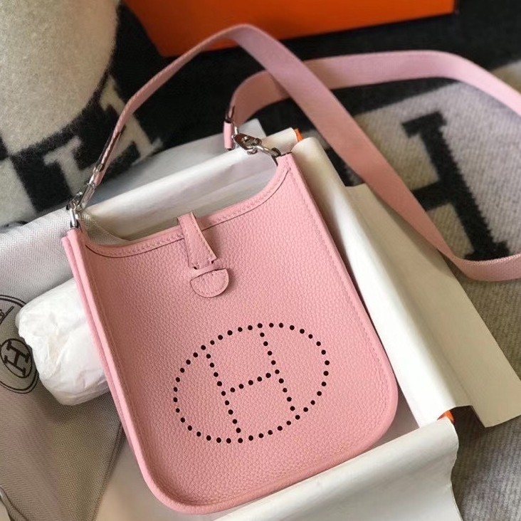 H**mes evelyne iii tpm mini bag in pink clemence leather