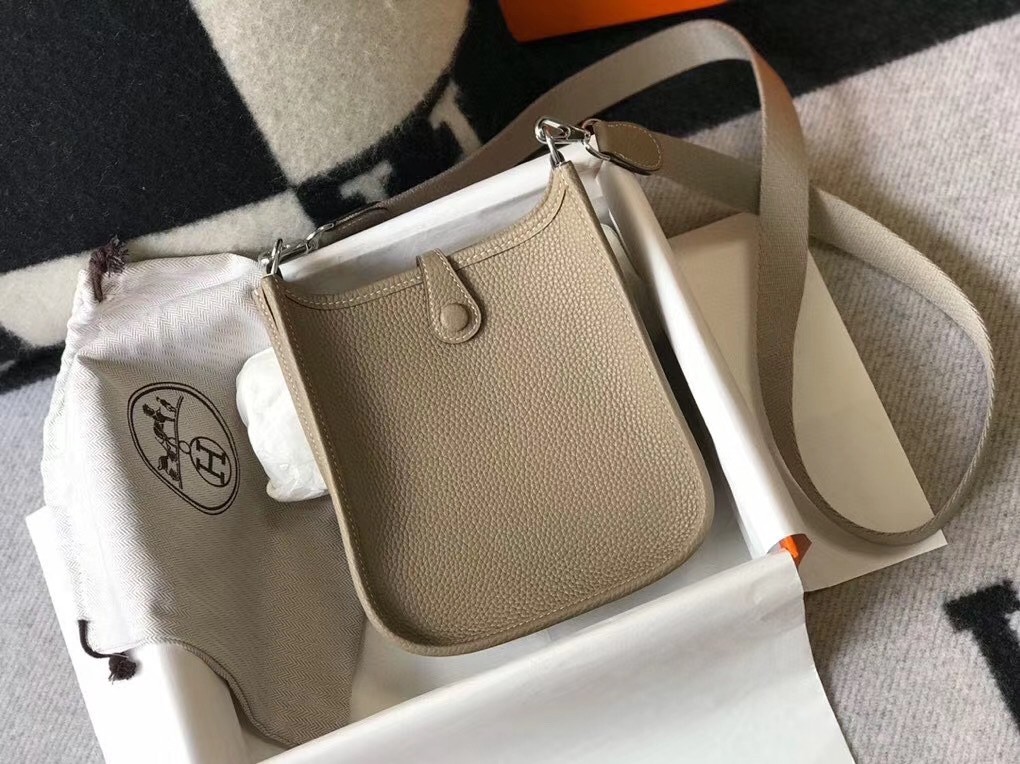 H**mes evelyne iii tpm mini bag in tourterelle clemence leather