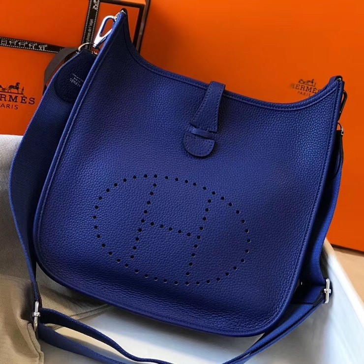 H**mes evelyne iii 29 pm bag in blue electric clemence leather