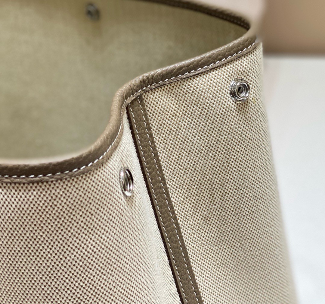 H**mes garden party 36cm bag in toile and taupe leather