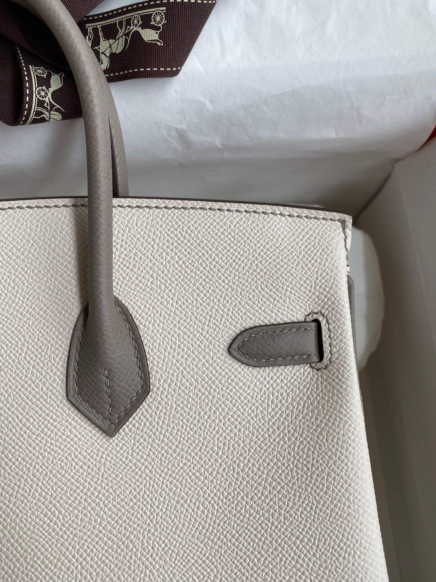 H**mes hss birkin 25 bicolor bag in craie and gris asphalt epsom calfskin