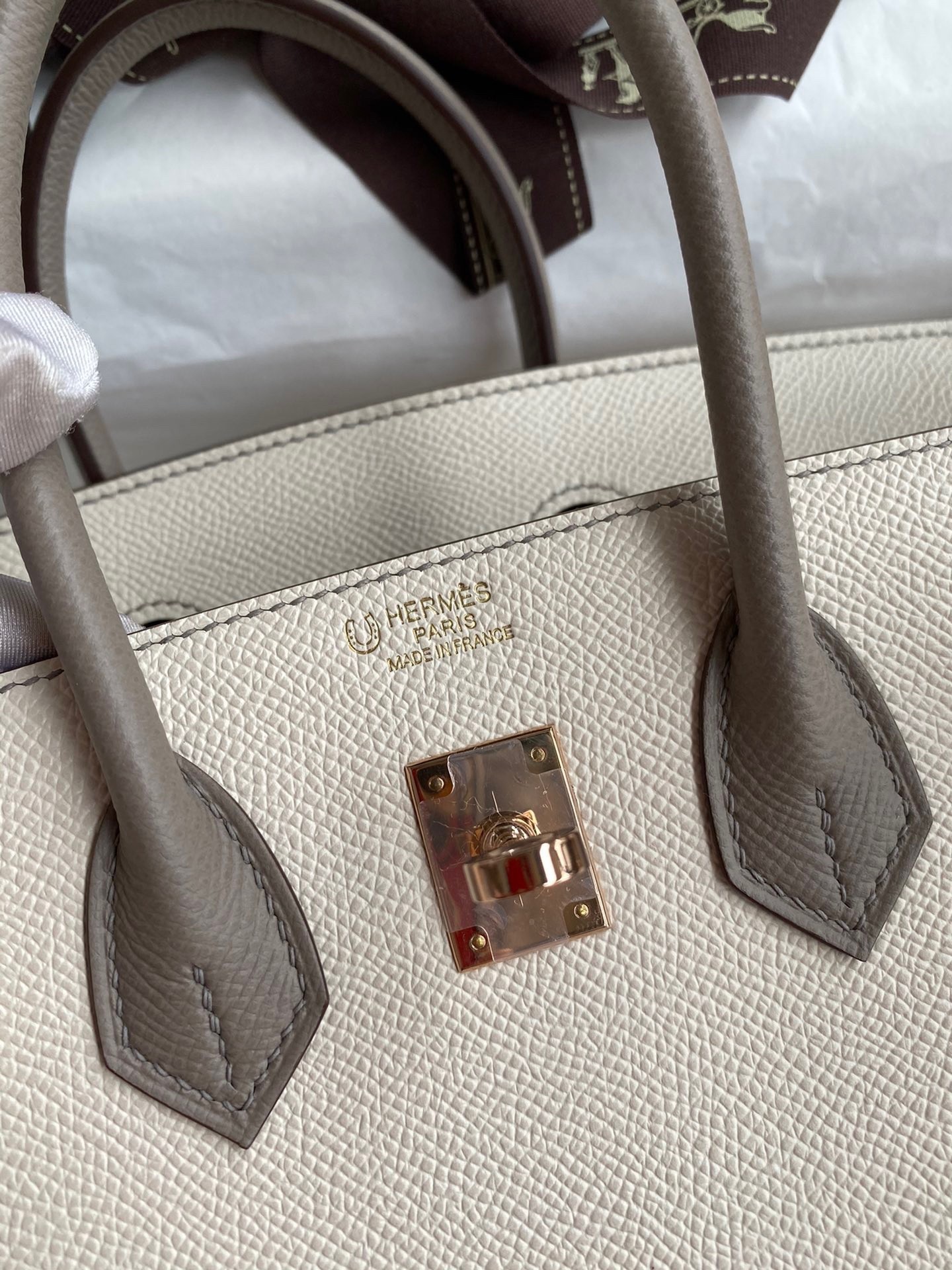 H**mes hss birkin 25 bicolor bag in craie and gris asphalt epsom calfskin