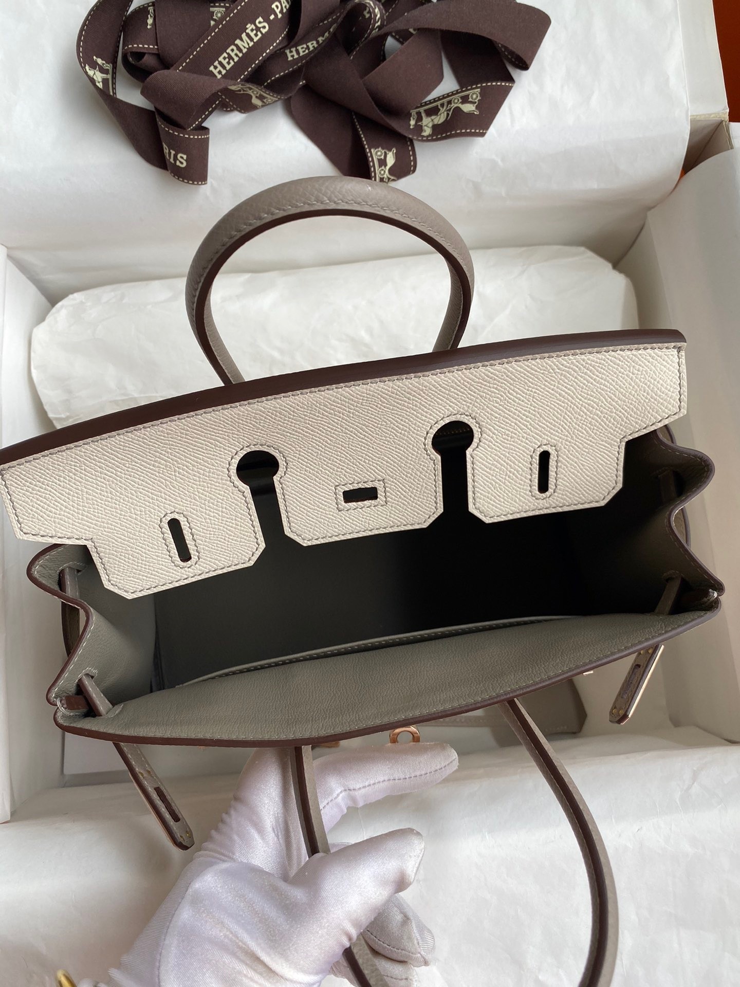 H**mes hss birkin 25 bicolor bag in craie and gris asphalt epsom calfskin