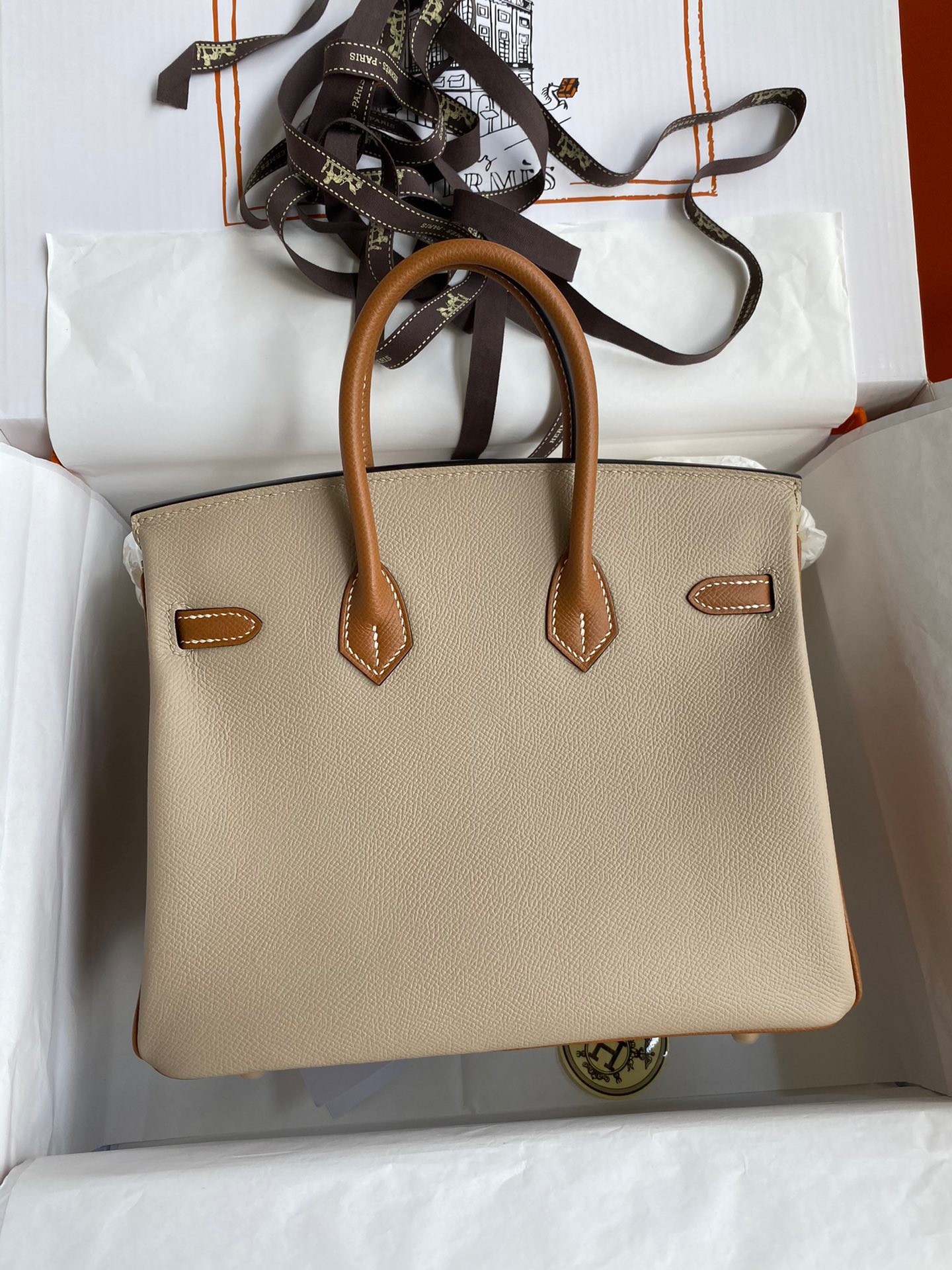 H**mes hss birkin 25 bicolor bag in trench and gold epsom calfskin