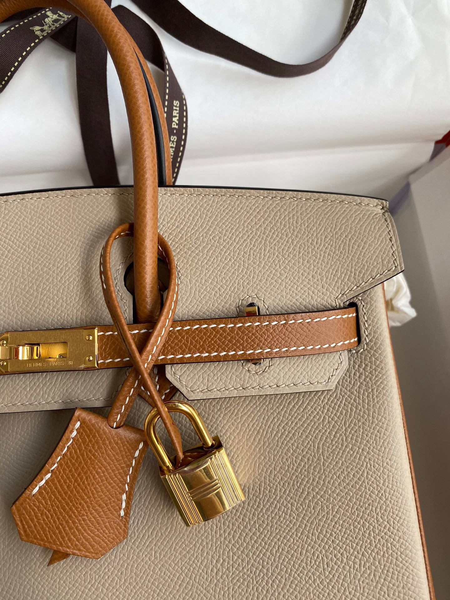H**mes hss birkin 25 bicolor bag in trench and gold epsom calfskin